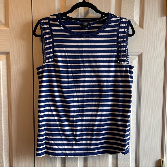 Banana Republic Tops - Banana Republic Blue and White Stripe Tank Top with Interesting Details, Size M